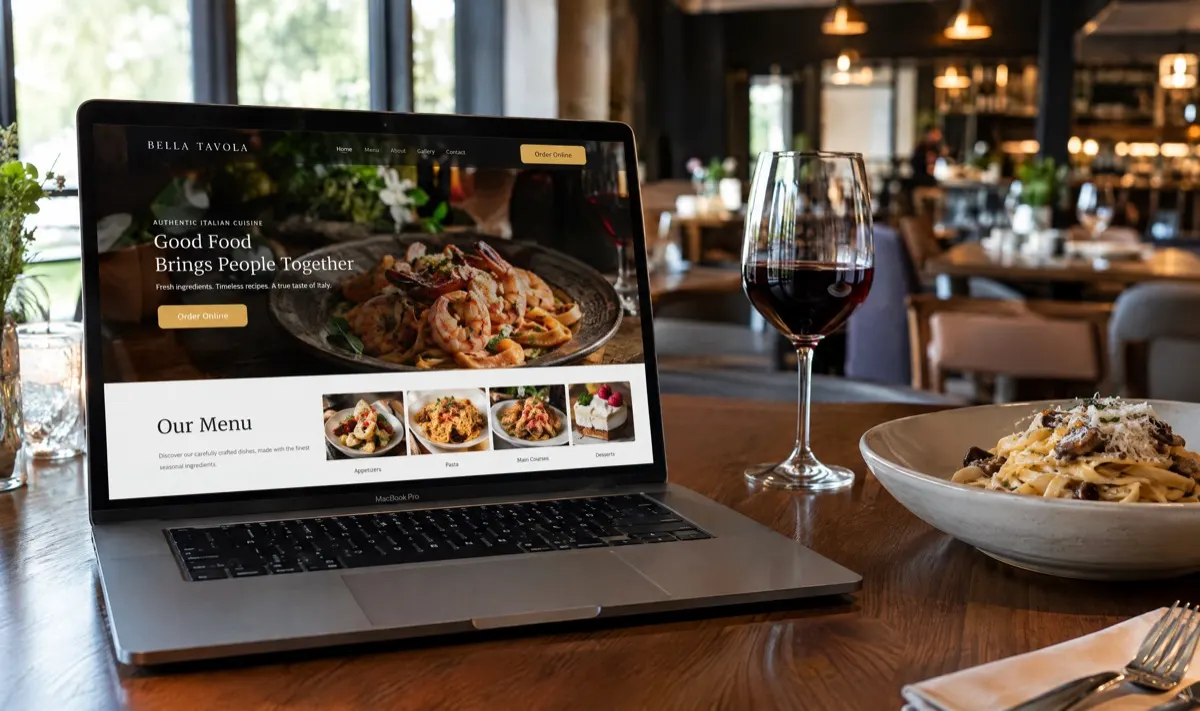 Restaurant website with online ordering shown on a laptop